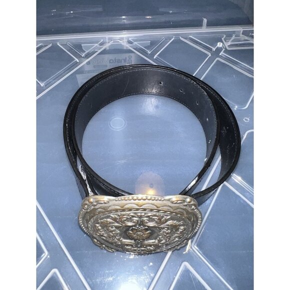 Vegan Black Leather Glitz Belt Buckle Sz M / 33 in / 1.5 in - Picture 10 of 12